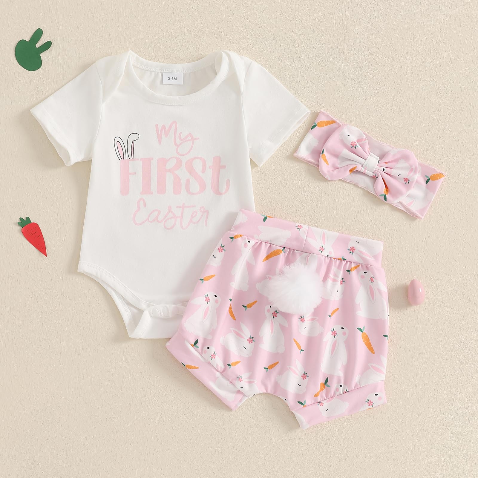 MAINESAKA Easter Baby Girl Clothes My First Easter Bunny Outfit Short Sleeve Romper Bloomers Shorts Set Cute Summer Clothes (B-Pink, 3-6 Months)