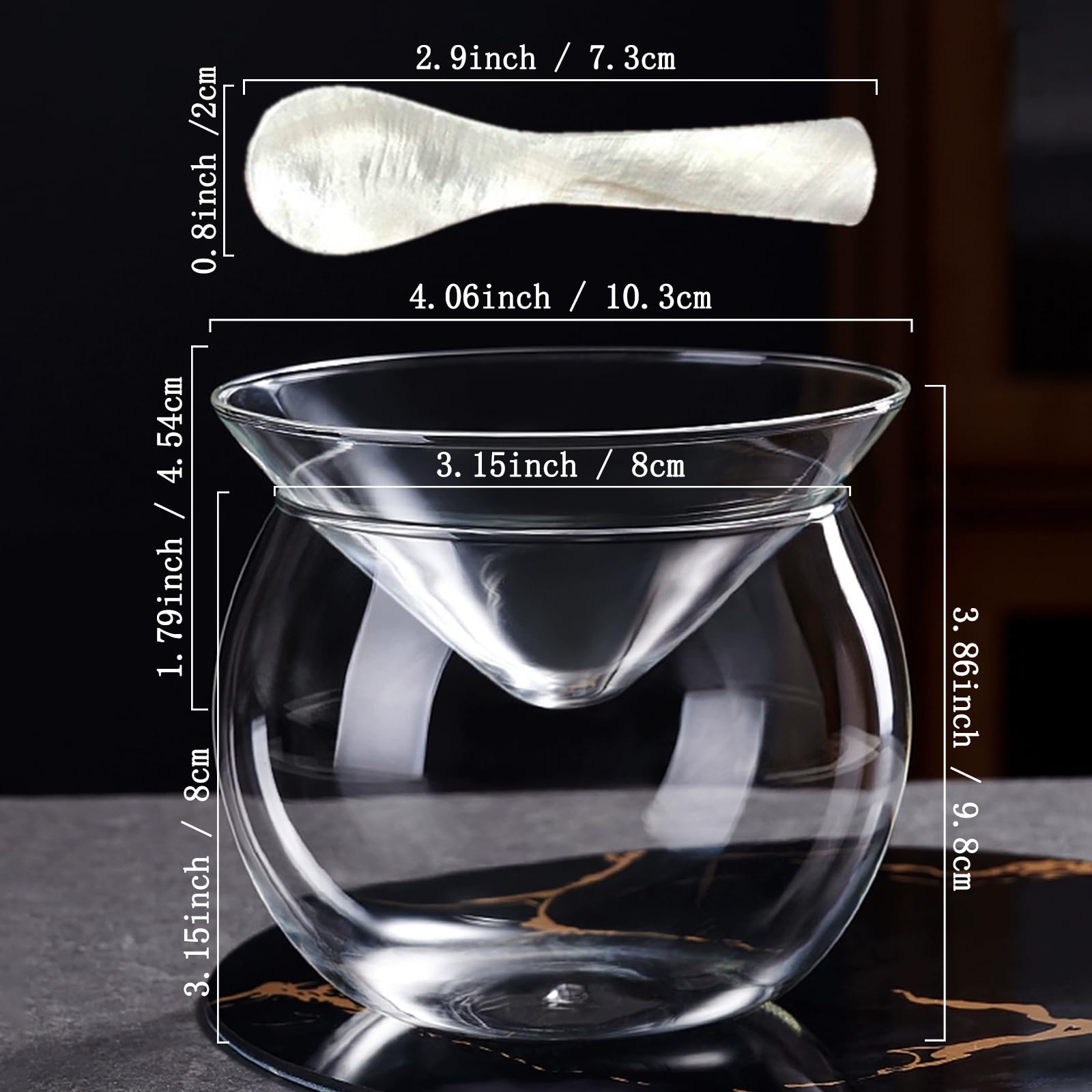 VirgoCCY Juego de 8 piezas de vidrio para servir caviar con cucharas de caviar, servidor enfriador con soporte para hielo para camarones, helado, martinis y cócteles, apto para lavavajillas