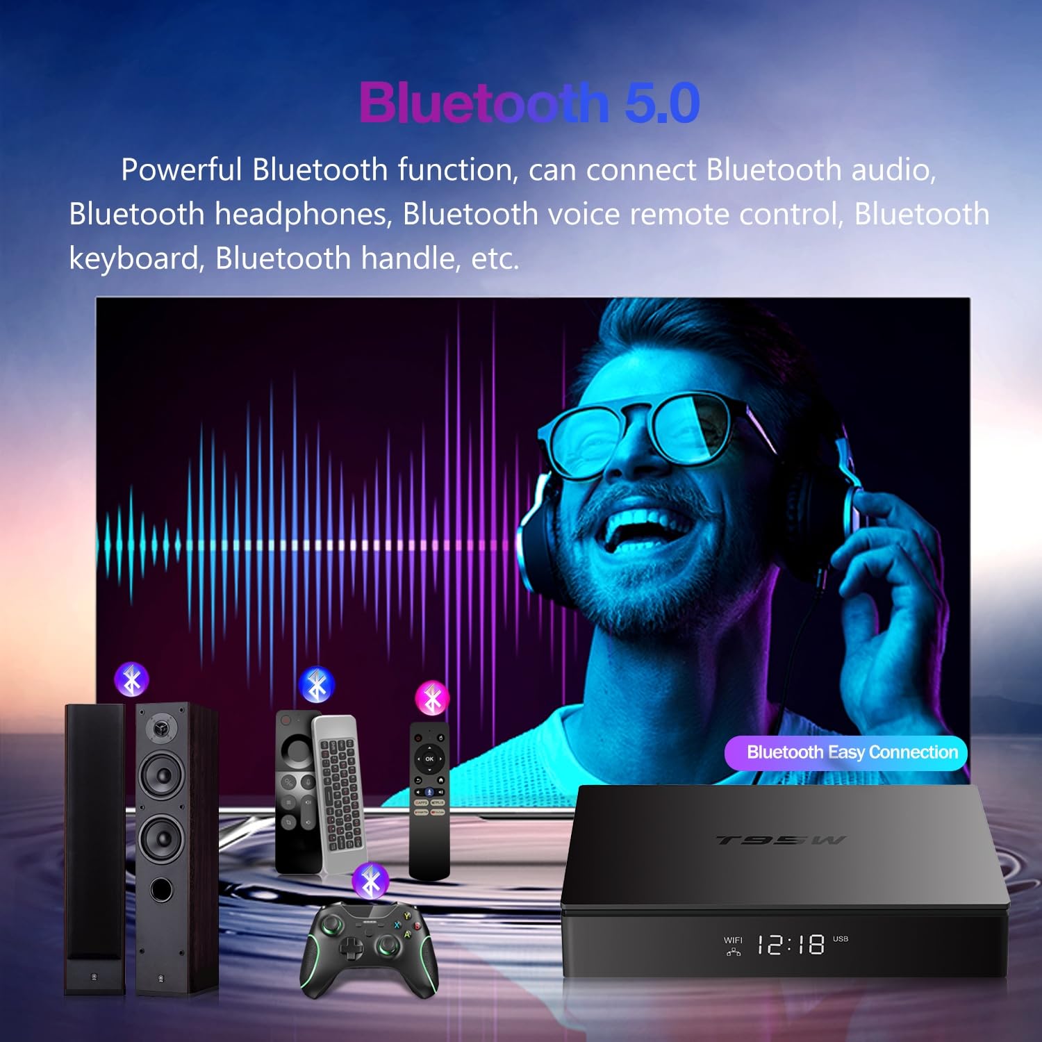 Android tv box,T95W Android 11.0 4GB RAM 64GB ROM Amlogic S905W2 Quad-Core Cortex-A53 G31 GPU Support 4K 3D AV1 2.4/5.0GHz WIFI BT5.0 10/100M Ethernet DLNA HDMI 2.1 H.265 Smart TV BOX