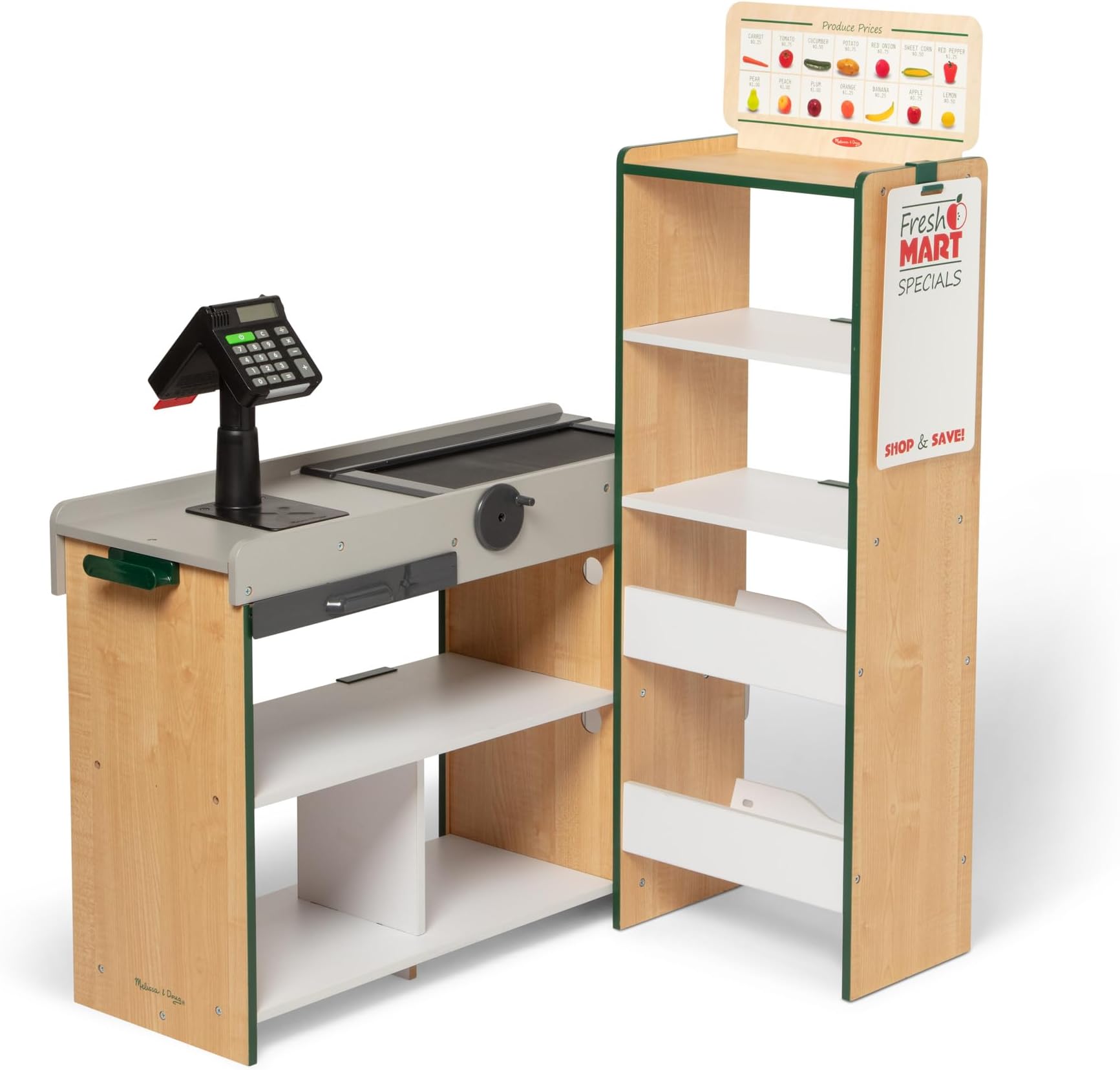 Fresh Mart Pretend Grocery Store, Kids Cash Register with Scanner, Shelves, & Conveyor Belt, Kids Toys for Girls & Boys