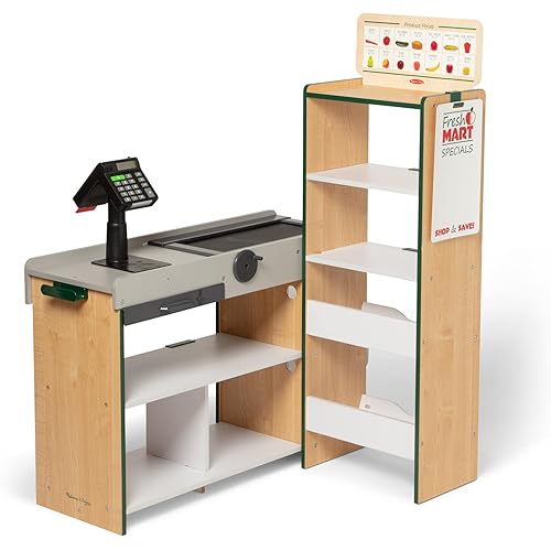 Melissa & Doug, Fresh Mart Pretend Grocery Store, Kids Cash Register with Scanner, Shelves, & Conveyor Belt, Kids Toys for Girls & Boys