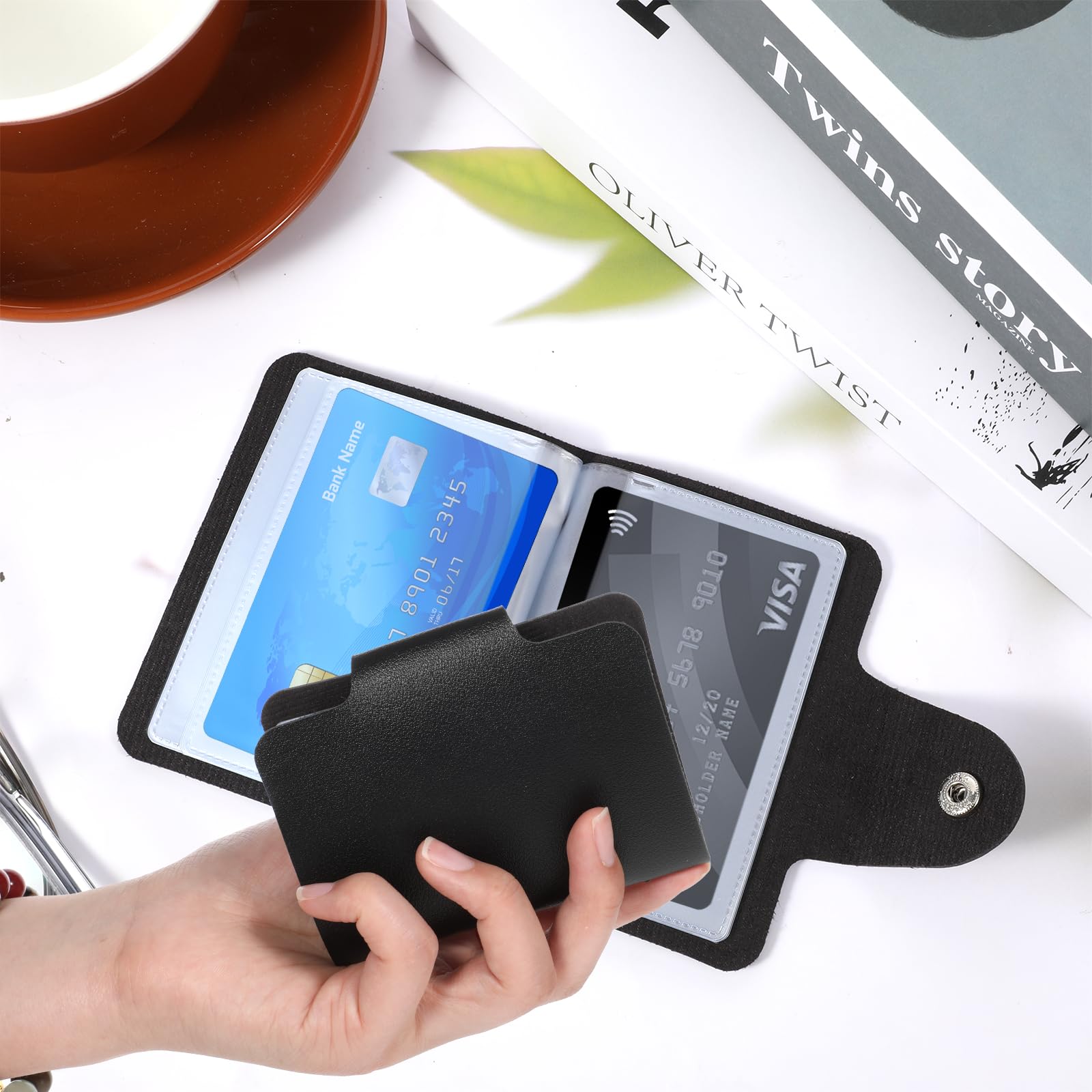 PU Leather Credit Card Organizer Slim (24 Small Cells for Memory Cards) Business Credit Card Book, Black Wallet Holder for Men Women, RFID Blocking Sleeve, Debit Cards Protector Organizer