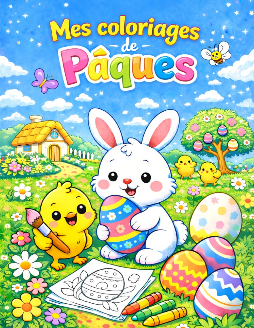 Mes coloriages de Pâques: Livre de coloriage pour enfants - lapins, oeufs, poussins, dessins, printemps