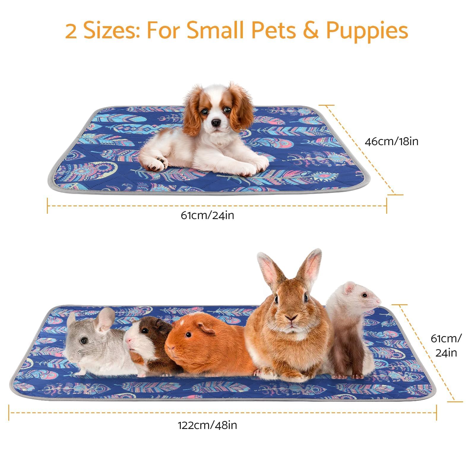 Entrenador Pipi Absorbente Reutilizable para Perros, Gatos, Cobayas y Conejos Almohadilla Lavable a MáquinaImpermeable y Portadores de Viaje (Azul, 122*61 4pc)