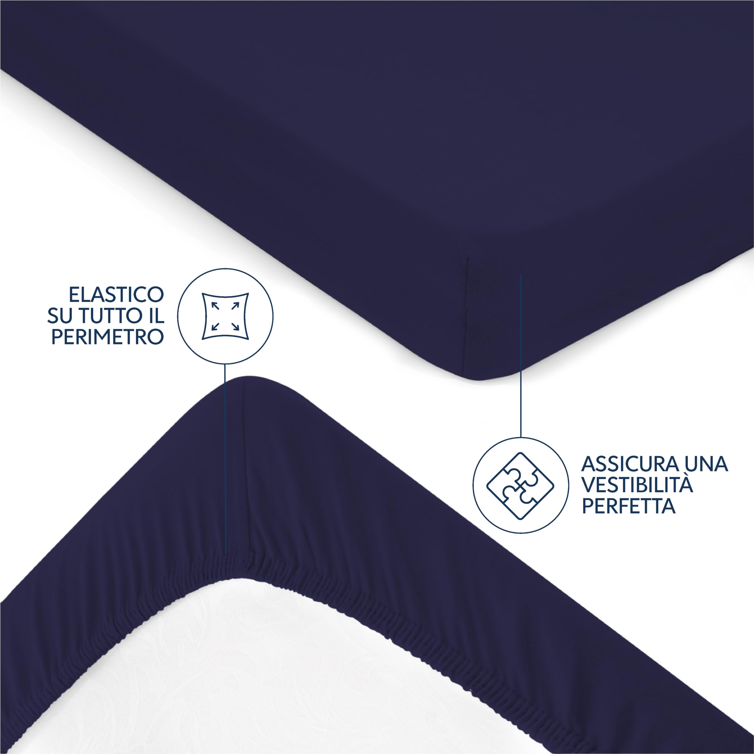 Dreamzie Lenzuola Letto Singolo Cotone 90x200 cm, Altezza Materasso Fino a 22 cm - Lenzuolo con Angoli Singolo - Blu Scuro - Certificato Senza Prodotti Chimici (Oeko Tex)