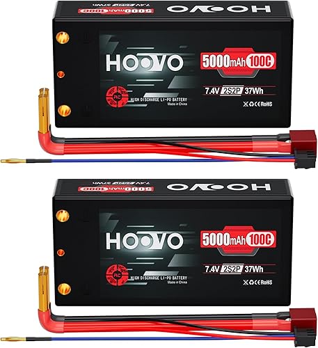 HOOVO 2S 7.4V 100C 5000mAh RC Shorty Lipo batería rígida paquete con conector Bullet T de 0.157 in para vehículos RC escala 110, automóviles,