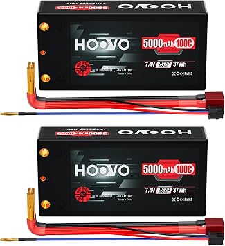 HOOVO 2S 7.4V 100C 5000mAh RC Shorty Lipo Battery 4.0mm Bullet T Plug 2Pack