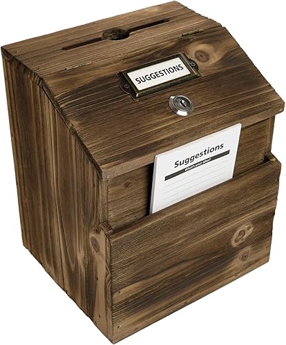 Excello Global Products Caja de sugerencias rústica con candado caja de comentarios de boleta de madera, montado en la pared o independiente.