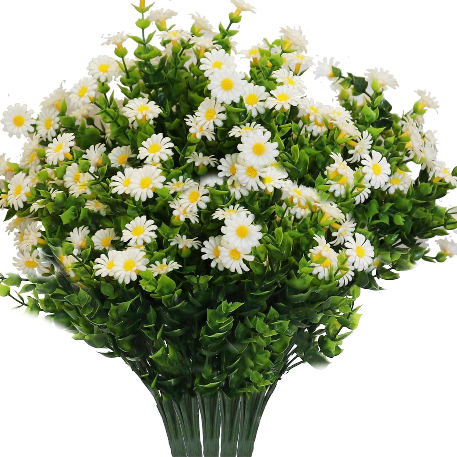 DWIND 2pcs Artificial Daisies Flowers, Fake Gerber Daisy Silk Bouquets Pastoral Style for Home Garden Window Wedding Indoor Outside Decoration (White)