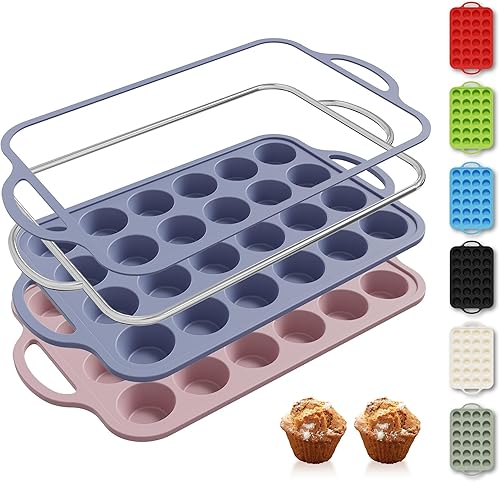 Miniatura 34 de 2 paquetes de 12 tazas de molde para magdalenas de silicona para hornear con marco reforzado de metal, molde para cupcakes de tamaño regular, molde