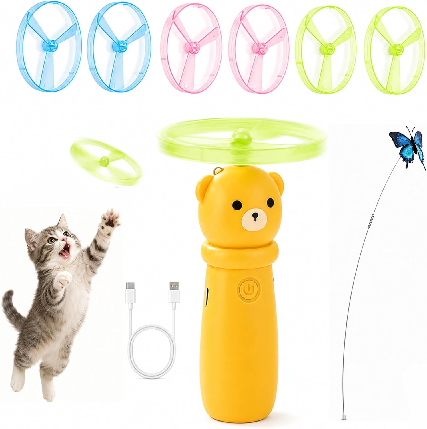 Interactive Cat Toy Disc Launcher & Automatic Flying Butterfly Wand