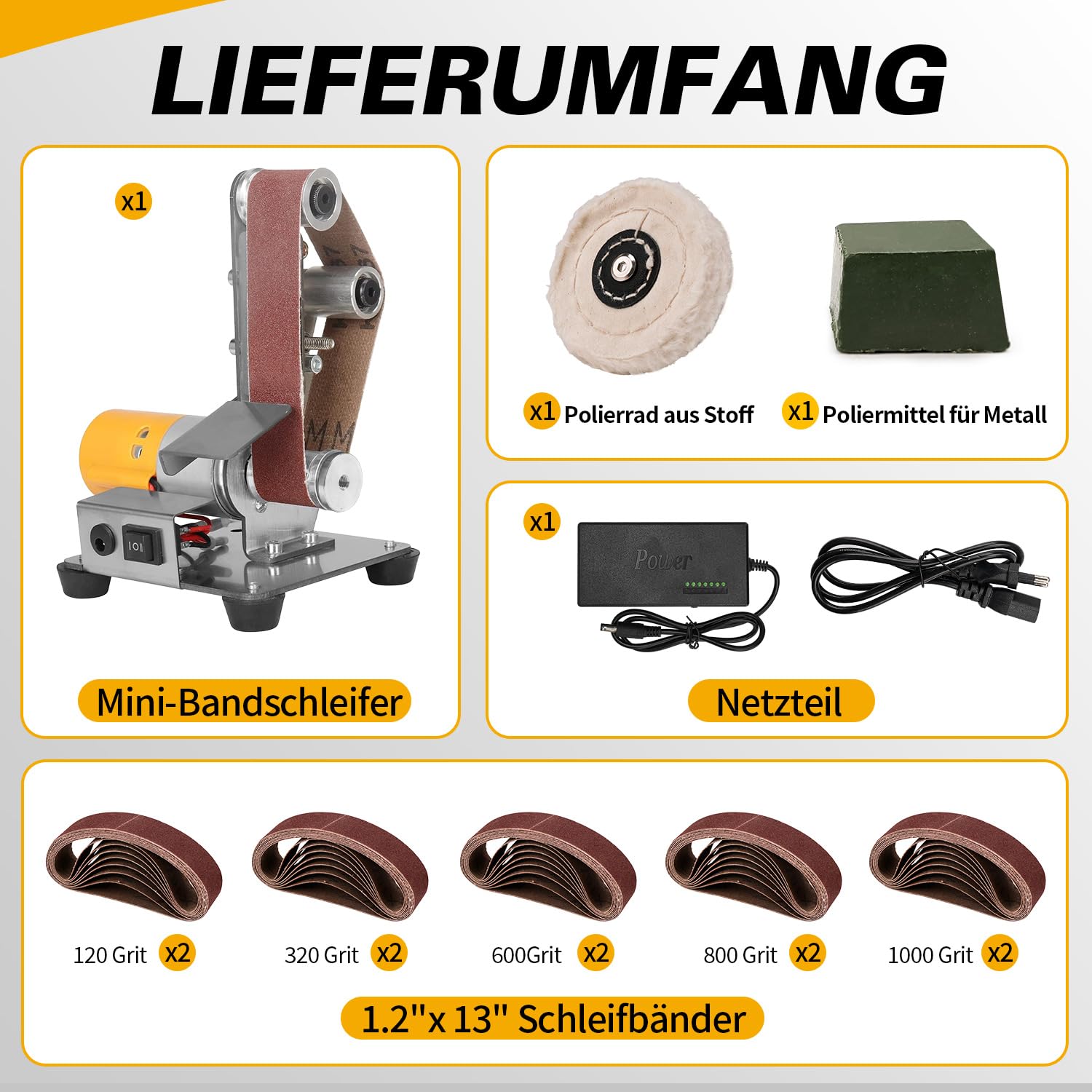 SI FANG Mini Elektrischer Bandschleifer Klein Messer mit 10pc Schleifbänder | 7-Stufig Einstellbare Messerschärfer, für Holz und Metall