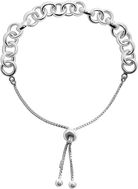 HIKARO Sterling Silver Jewelry Infinity Rolo Link Chain Italian Sliding Bolo Bracelet for Women Teen