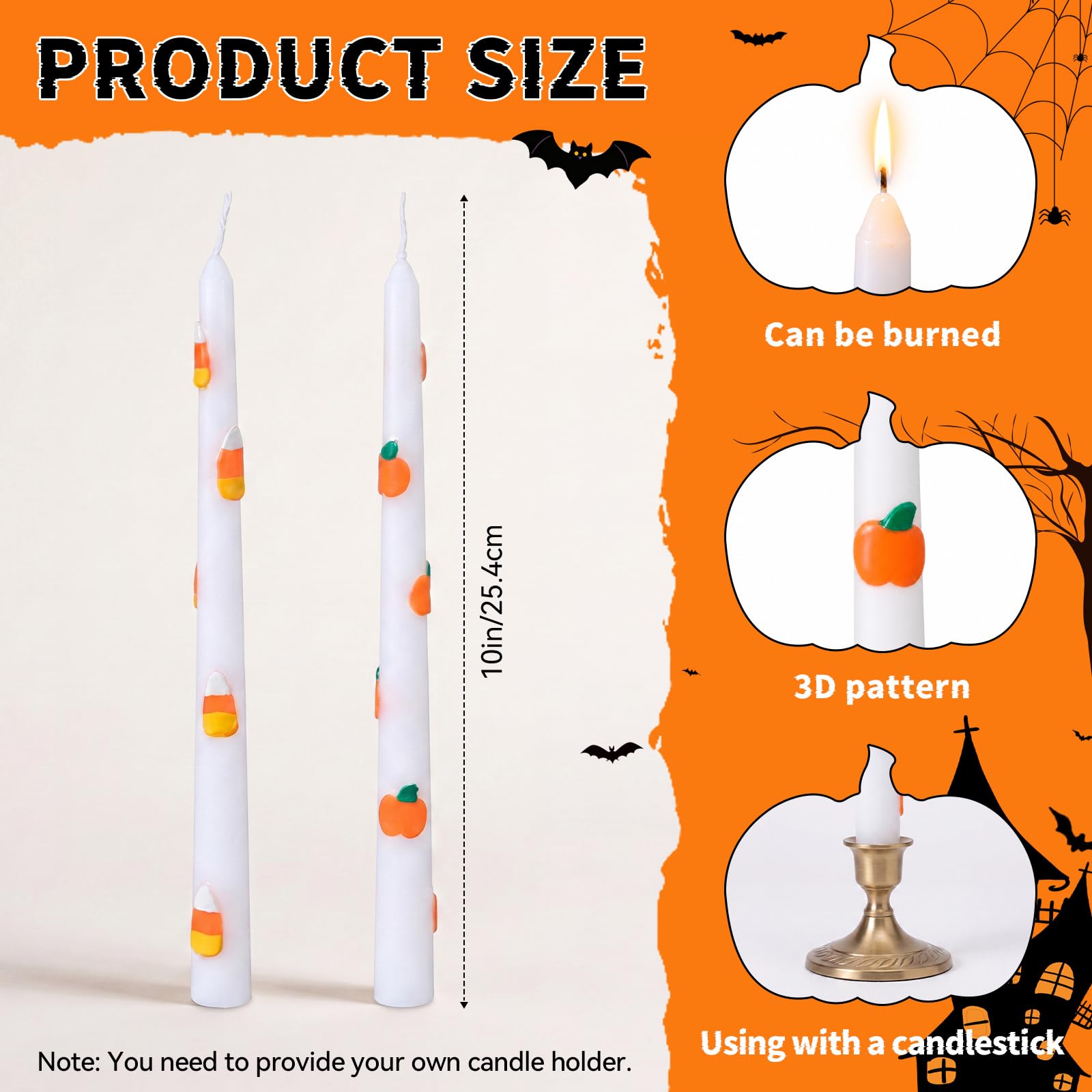 Lyrow Paquete de 8 velas con icono de Halloween espeluznantes velas perfumadas de caramelo de calabaza para decoraciones de Halloween, suministros de fiesta, decoración del hogar, regalos (caramelo de