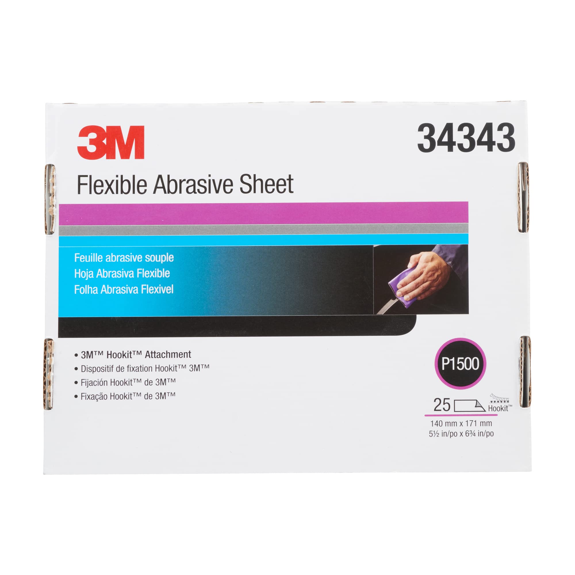 3M Hookit Flexible Schleiffolie 34343, 14 x 17,3 cm, 1500+ Grade, 25 Stück, Klarlackschleifen, Farbveredelung, Fehlentfernung, langlebig
