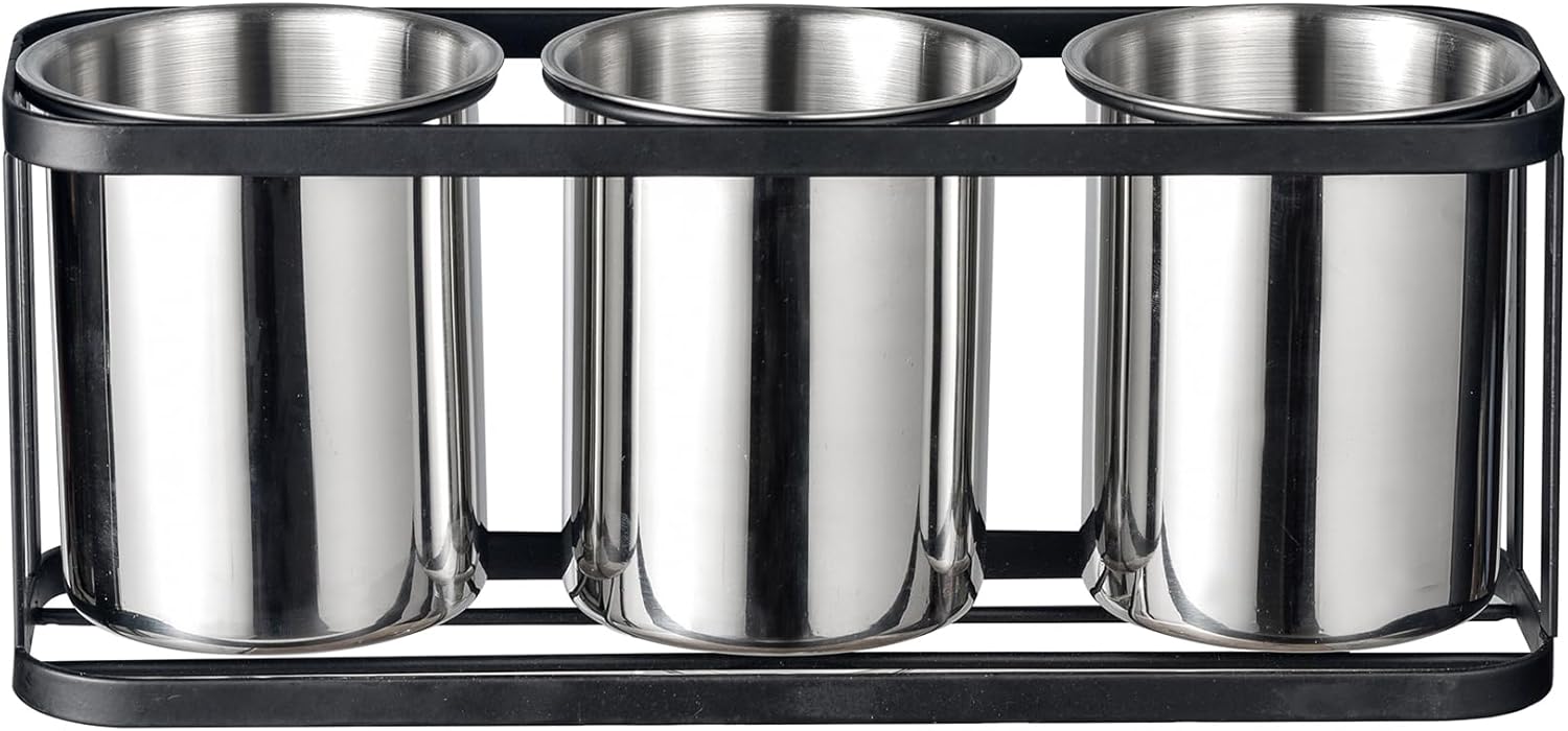 IMEEA Countertop Silverware Caddy, Stainless Steel Flatware Organizer with 3 Compartments for Forks Spoons Knives