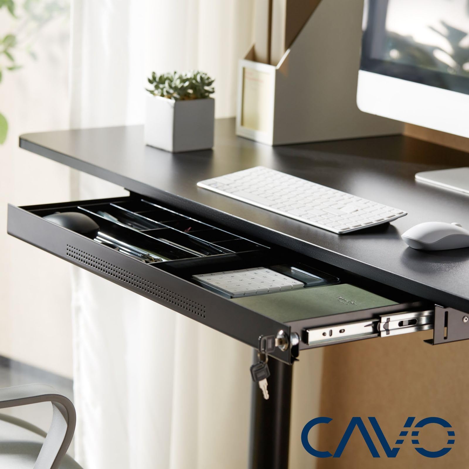 CAVO Cajón para documentos con cerradura de acero 740x250 mm, negro