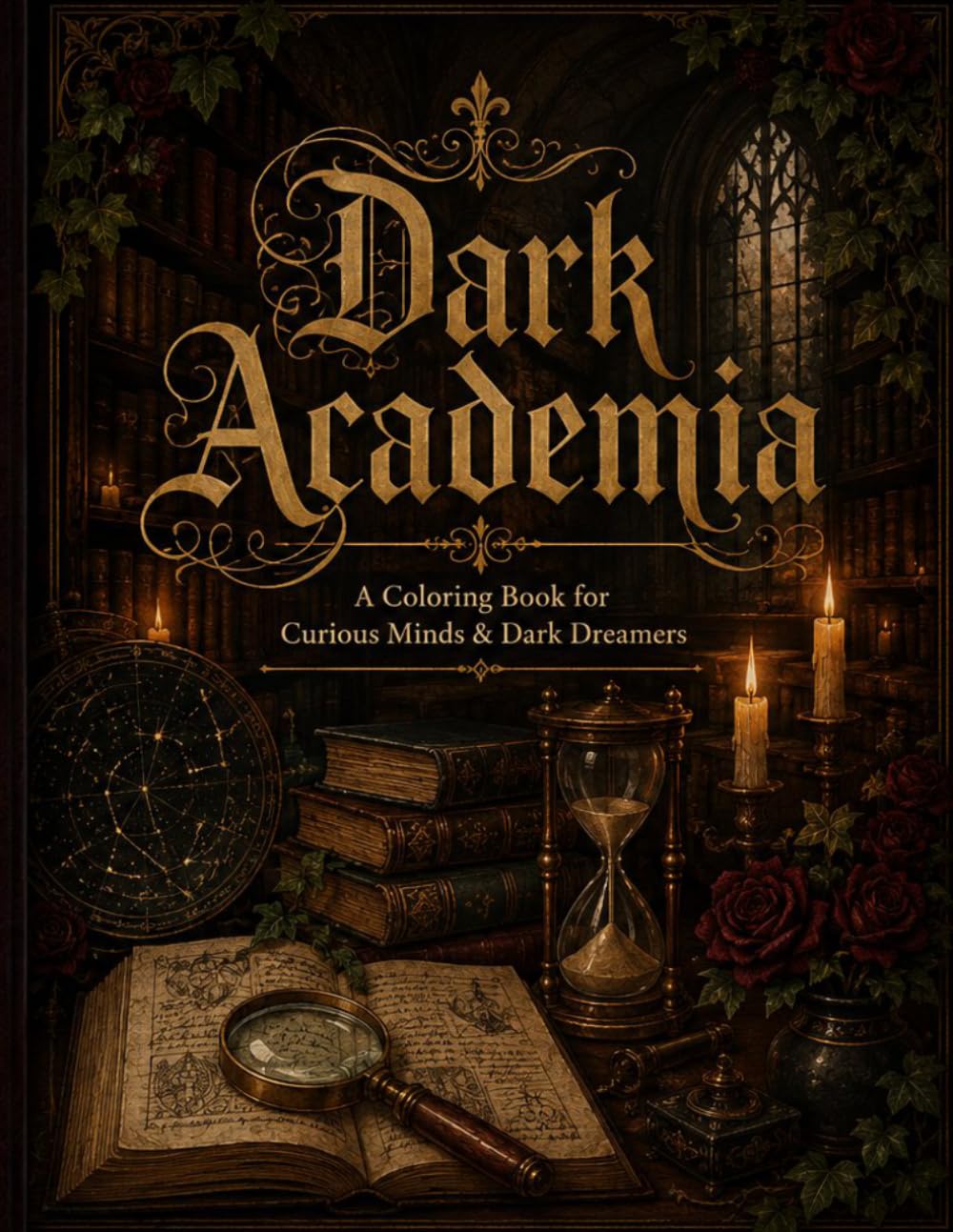 Dark Academia Coloring Book for Adults: 35 Intricate Illustrations of Gothic Libraries, Mysterious Scholars, Enchanted Observatories & Ancient Lore