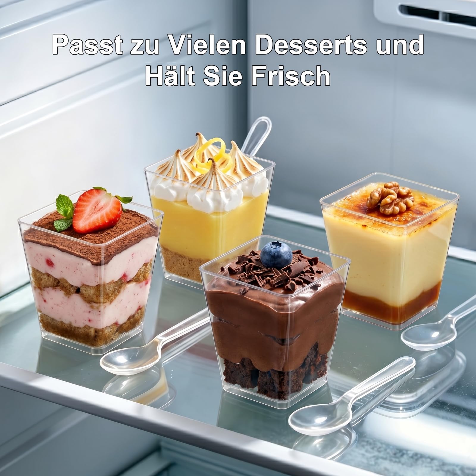 50 sztuk szklanek deserowych, 5 oz/160 ml przezroczyste miseczki deserowe kubki plastikowe, jednorazowe kubki deserowe, filiżanki deserowe do deserów, puddingów, musów, lodów