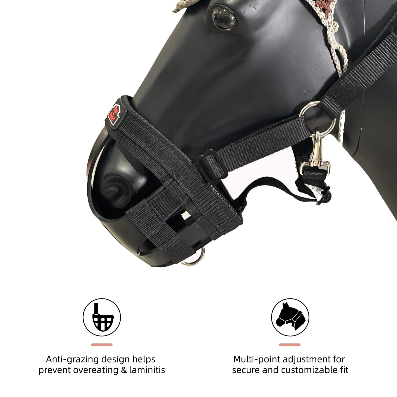 Bozal de pastoreo de caballos con cabestro para caballo, fácil respiración y cómodo, bozal profesional de pastoreo de caballos con correas ajustables, velcro y hebillas, adecuado para precaución de