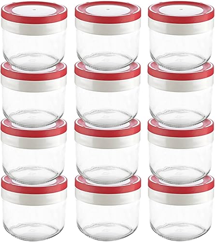 Tribello Tarros de vela de 10 onzas para hacer velas, paquete de 12 tarros de vidrio con tapas, tarro de vidrio con tapa hermética roja, recipiente