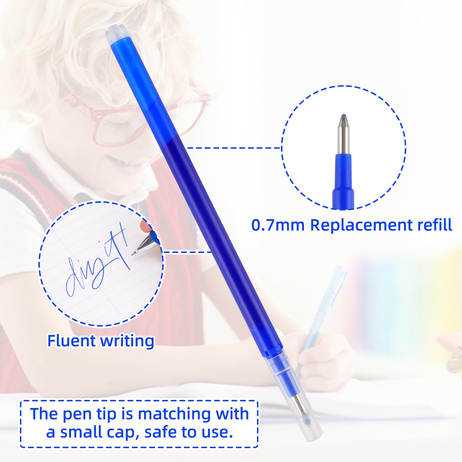Bolígrafos Borrables De Gel Azul - 0.5 Mm, Pack De 8, Con Goma En El Extremo, Para Escuela Y Oficina