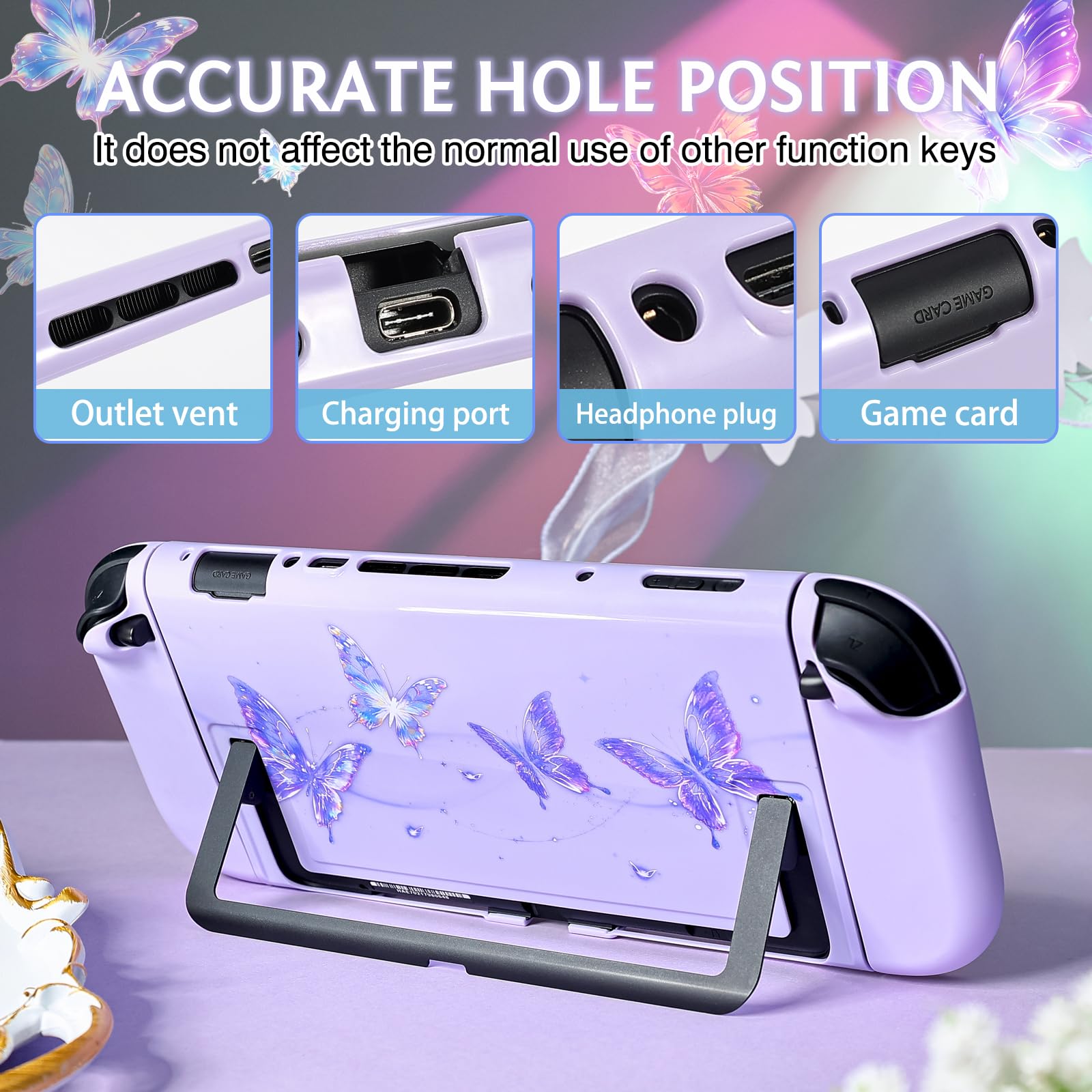 DLseego Protection pour Switch 2 2025,Coque Rigide PC Fine,Résistante aux Chocs et aux Rayures,Compatible avec la Station d'accueil,Housse Élégante au Design Papillon avec 2 Poignées Cover,Violet