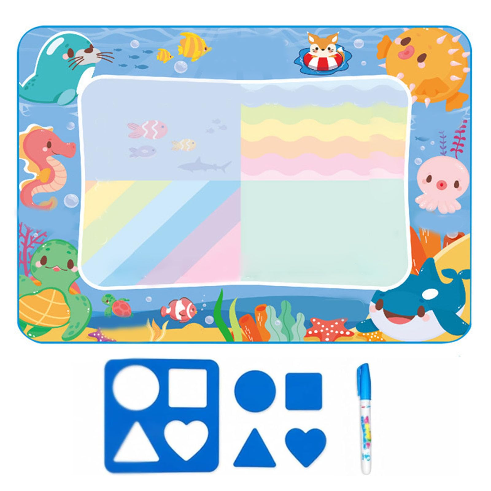 Water Doodle Mat, Water Drawing Mat, 29x39cm Drawing Mat, Mess-Free Drawing, Reusable, Ocean Theme, Portable, Perfect for Use During Travel, Waiting Times, Or as a Peaceful Indoor Pastime