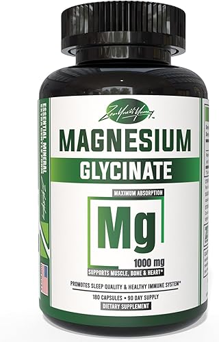 ZYY Cápsulas de glicinato de magnesio puro de 1000 mg de máxima fuerza, quelado para alta absorción, suplemento de magnesio para sueño, músculo,