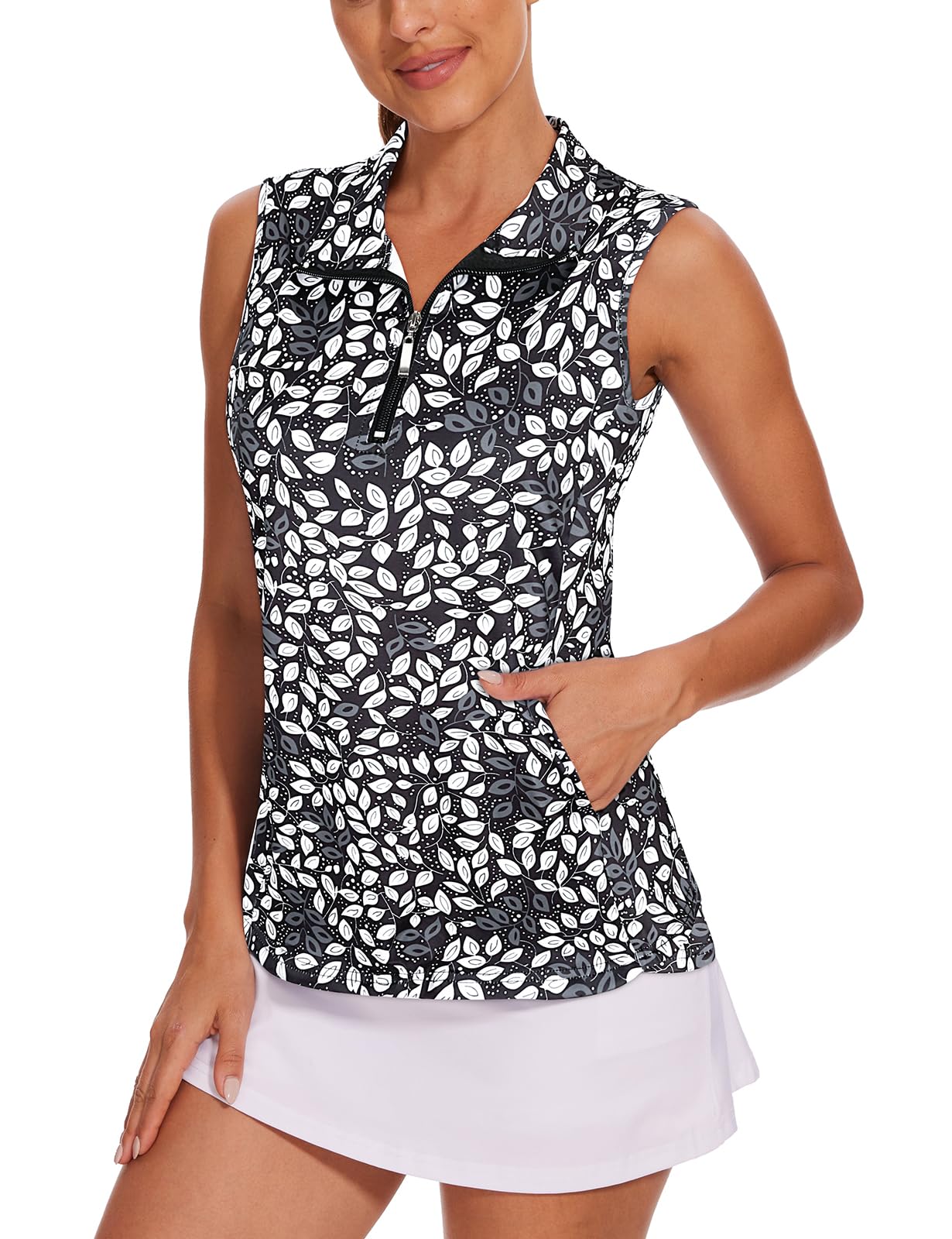 Tanst Sky Womens Sleeveless Golf Shirt Zip Up Workout Tops with Pockets