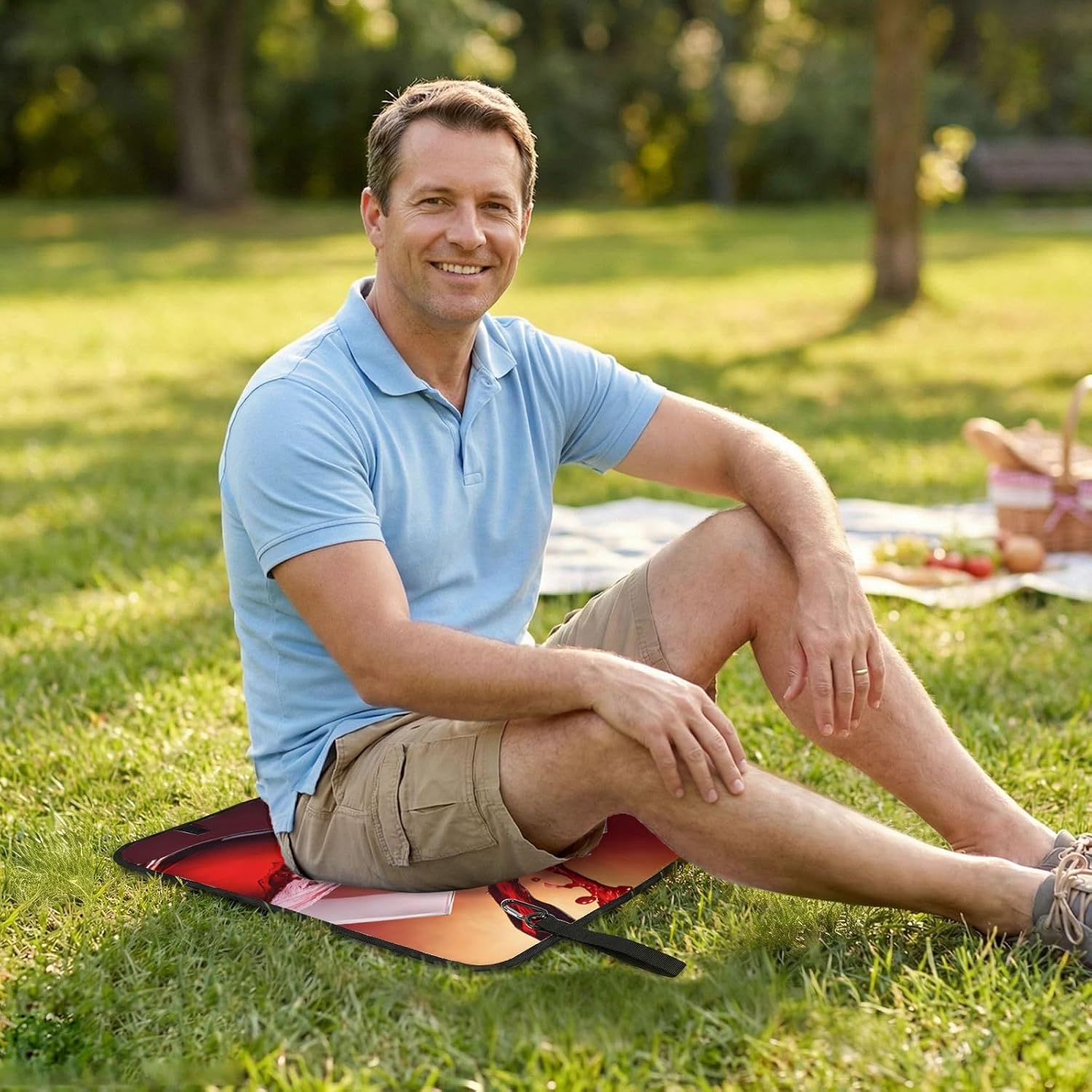 (Red Wine Glass Cheers) Sitting Pad Foldable Seat Cushion Lightweight Camping Seat Mat with Hook for Outdoor Hiking Picnic Camping