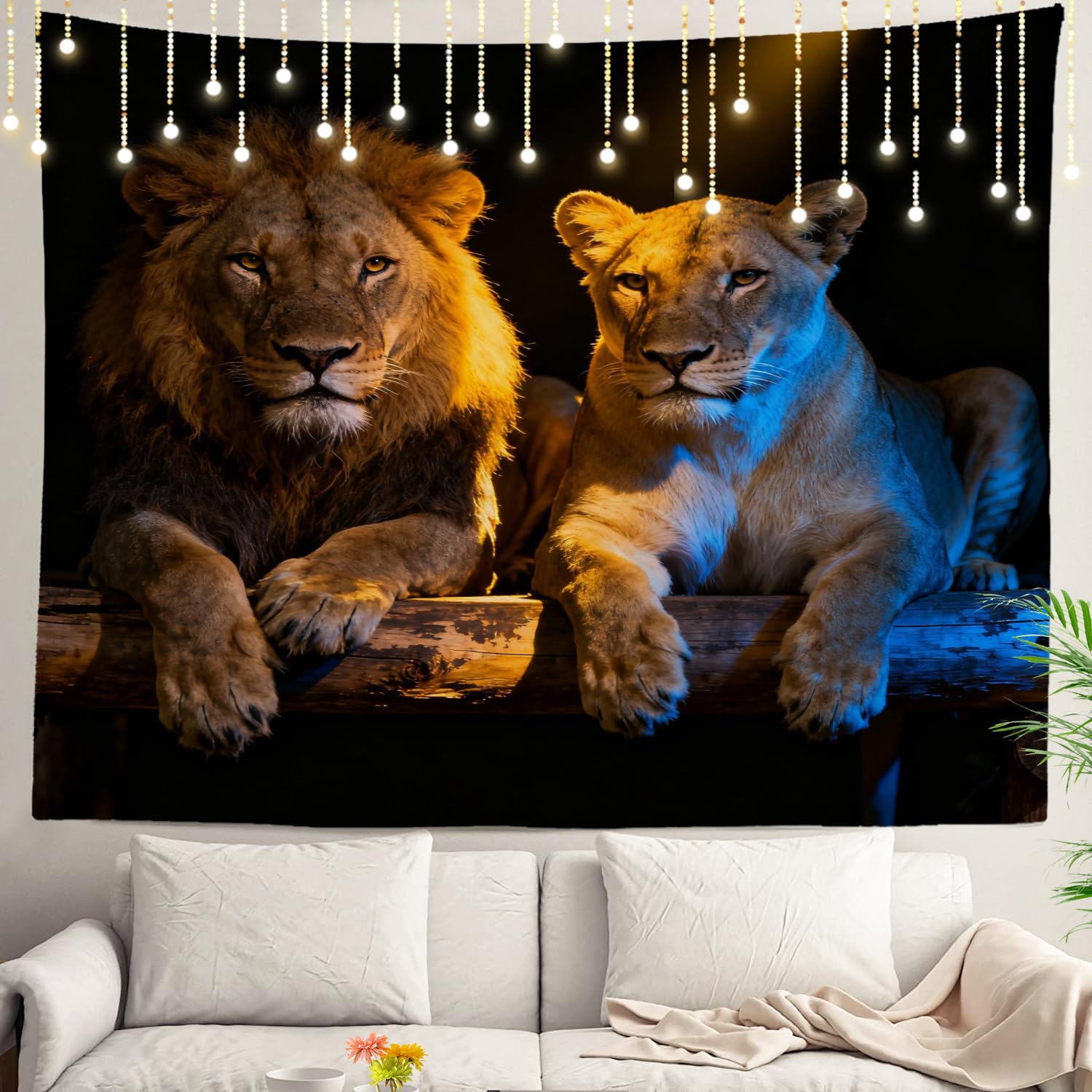 Amazon.co.jp: Shrahala ライオンタペストリー 男女ライオンの愛