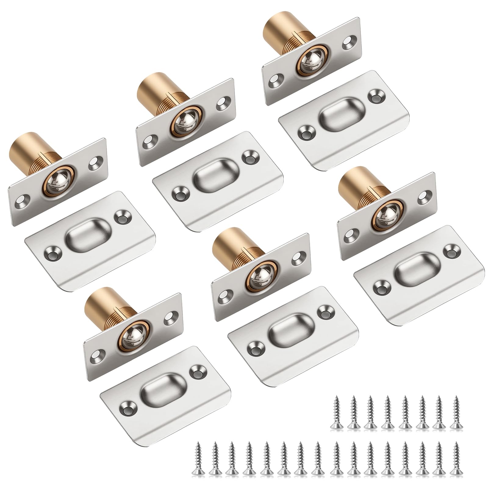 Ball Door Catches for Internal Doors, 6 Pack Adjustable Roller Ball Door Latch, Spring Ball Bearing Catch for Cupboard Closet Doors, Silver