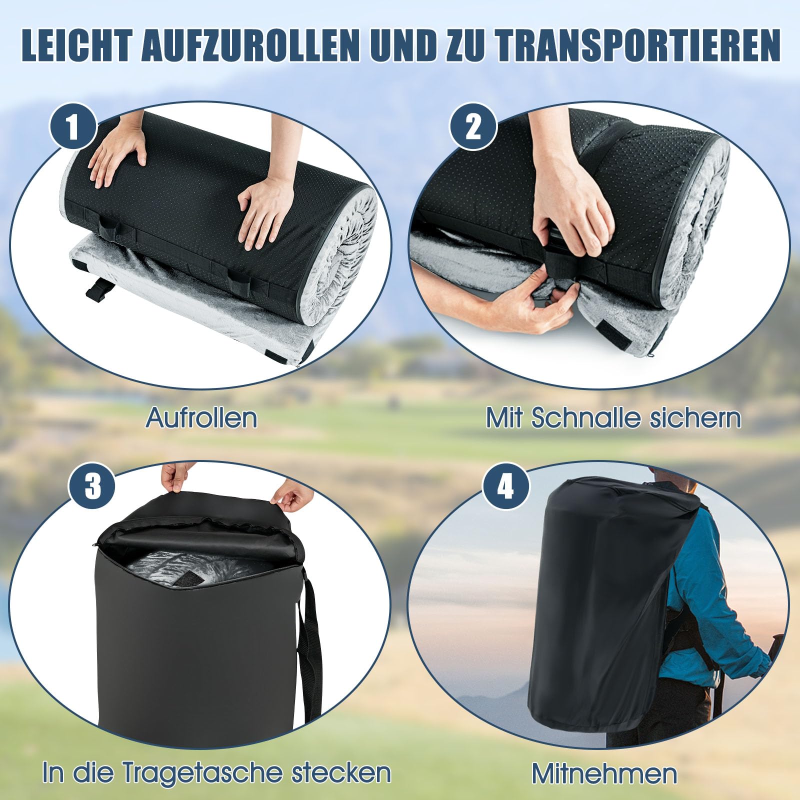 COSTWAY Memory-Schaum Camping Matratze, aufrollbare Campingmatte mit wasserdichter Beschichtung, Rutschfester Unterseite & Tragetasche, Bodenmatratze, Schlafmatte, Schlafmatratze