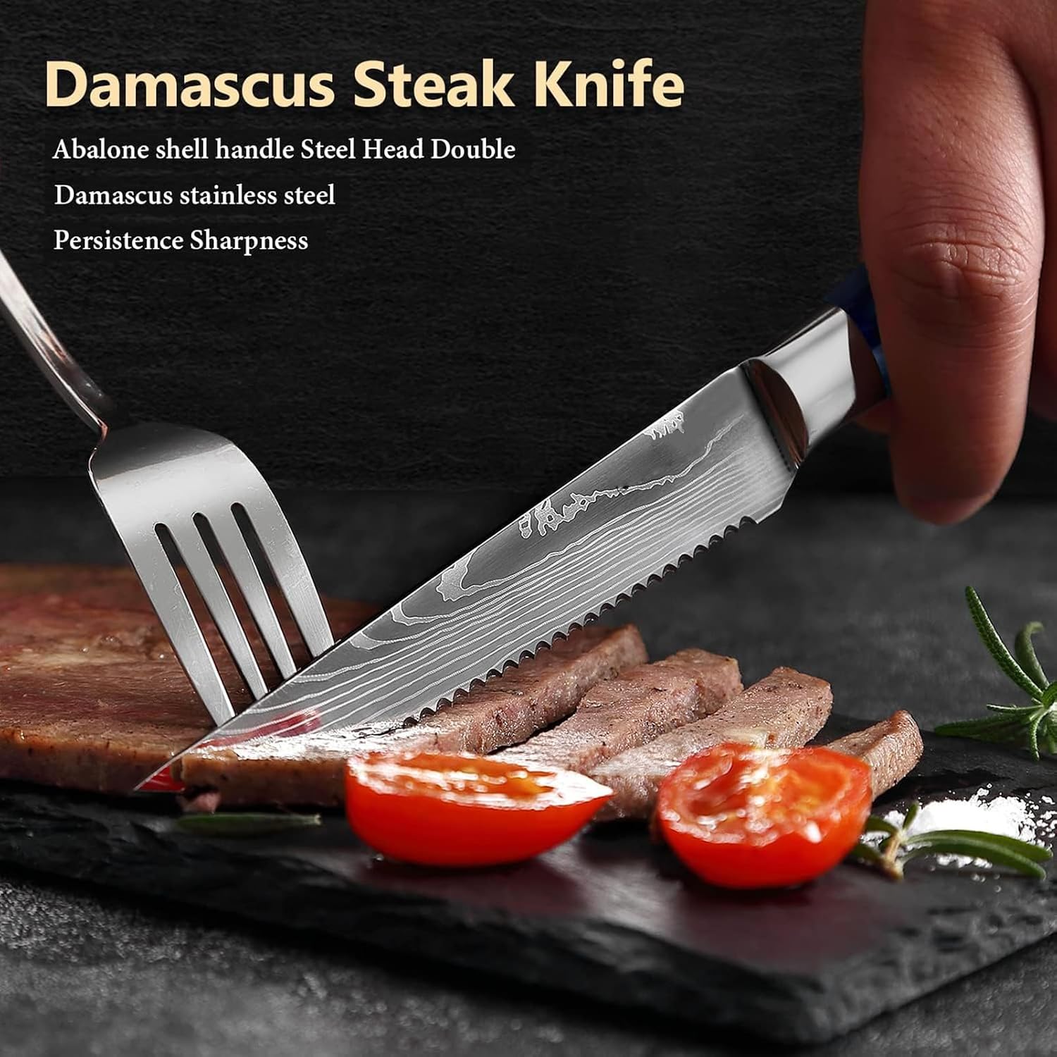 Steak Knife Set of 6 Professional Knives for Home Kitchen Utensils Set, Damascus Steel Razor-Sharp, Never Needs Sharpening Dishwasher Safe