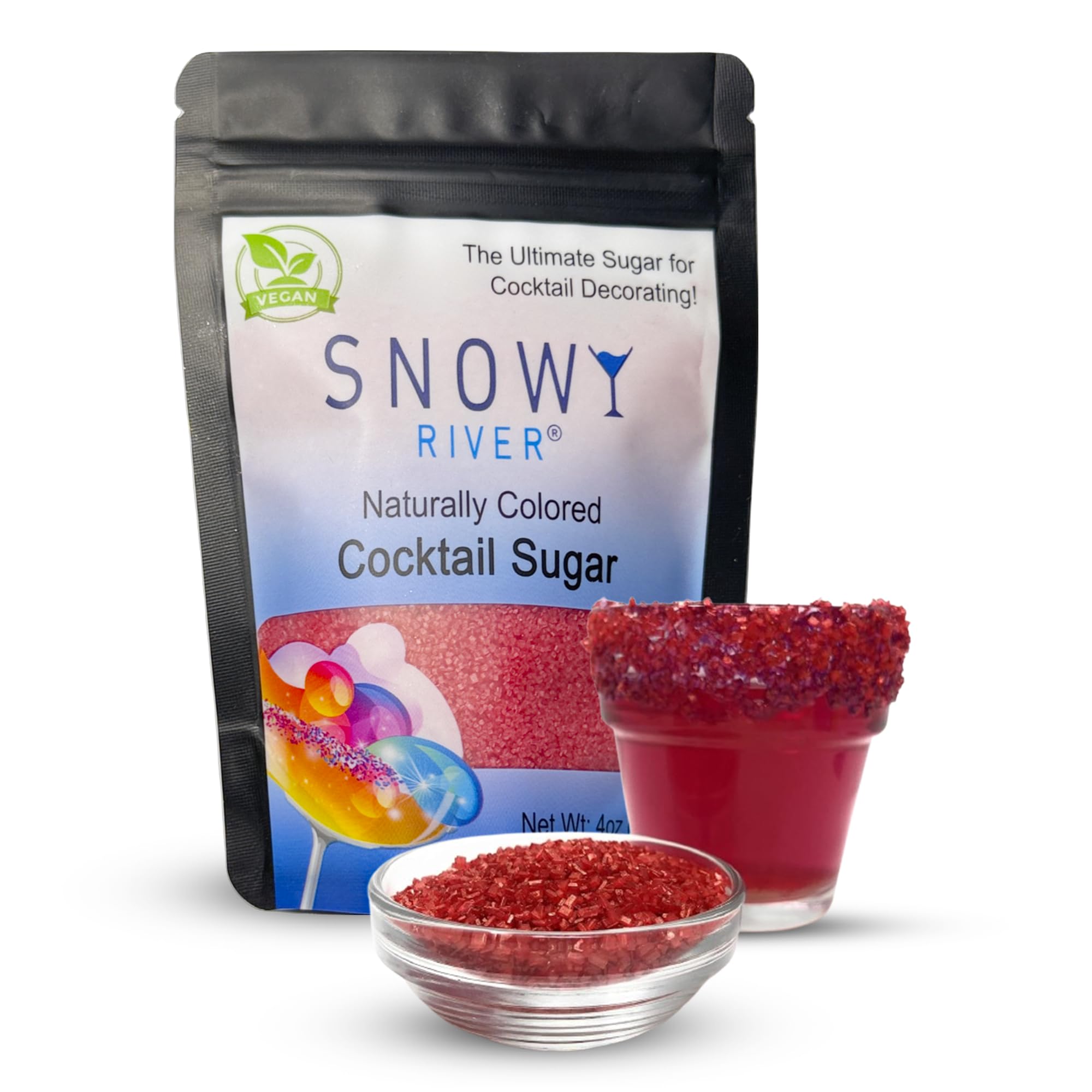 Snowy River Red, Cocktail & Margarita Sugar Rimmer - Vibrant Naturally Colored Sugar for Cocktail Rimming, Baking & Decorating, Medium Crystal - 4oz