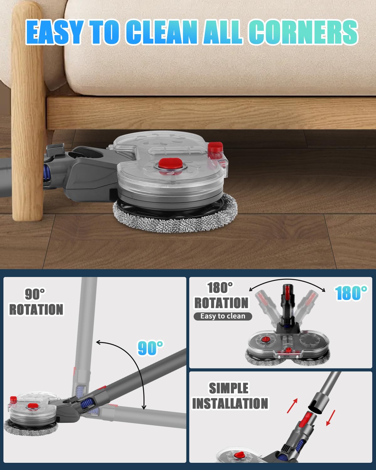 Nasadka elektryczny mopa do odkurzacza Dyson V15, V11, V10, V8, V7,Przystawka próżniowa ze zdejmowanym zbiornikiem na wodę i 6 mopami nadającymi się do prania + 1 pojemnik do napełniania