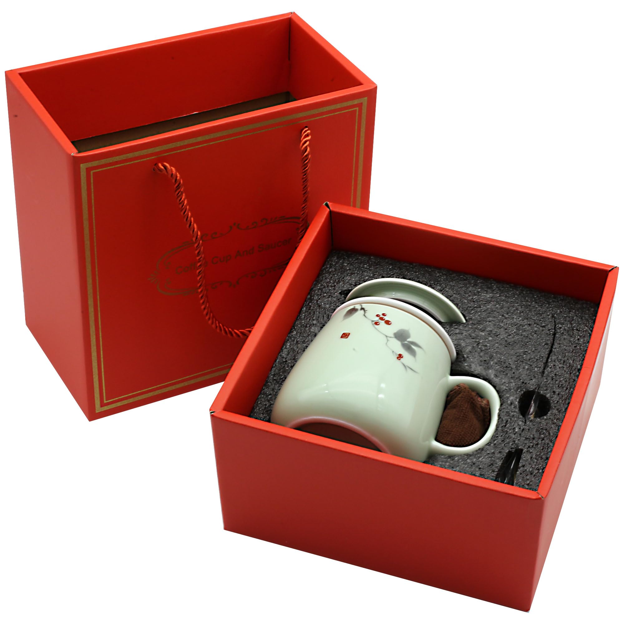 Taza de té de cerámica con infusor y tapa de cerámica. Taza de té de porcelana premium de 18 oz con estuche para té de hojas sueltas, infusiones de hierbas, té de flores y café (verde claro).