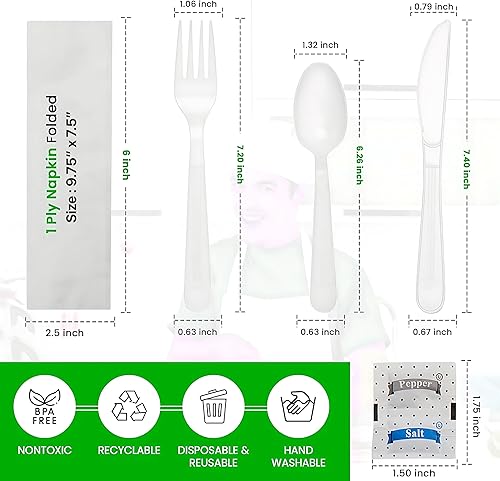 Miniatura 2 de Juego de cubiertos de plástico envueltos a granel, paquete variado de cubiertos desechables, suministros para fiestas, tenedores, cucharas,