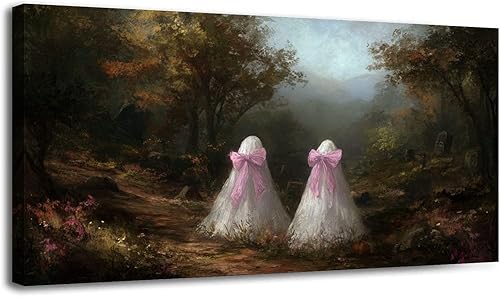 Miniatura 14 de 30"x 60" Canvas Wall Art Vintage Halloween Spooky Ghost Witch Black Cat Crow Painting Framed Pictures Painting Prints Large Wall Art for Living Room