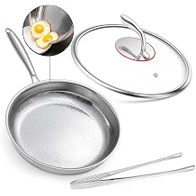 12 Titanium Frying Pan, 5-Layer Hammered Titanium-Alloy Skillet with Lid