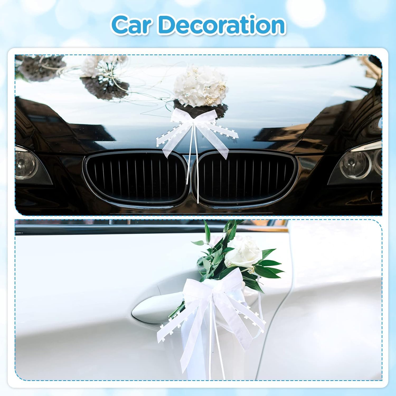 Décoration Voiture Mariage - Nœuds Satin Avec Cœurs - Lot De 10 - Pour Antenne Ou Rétroviseur