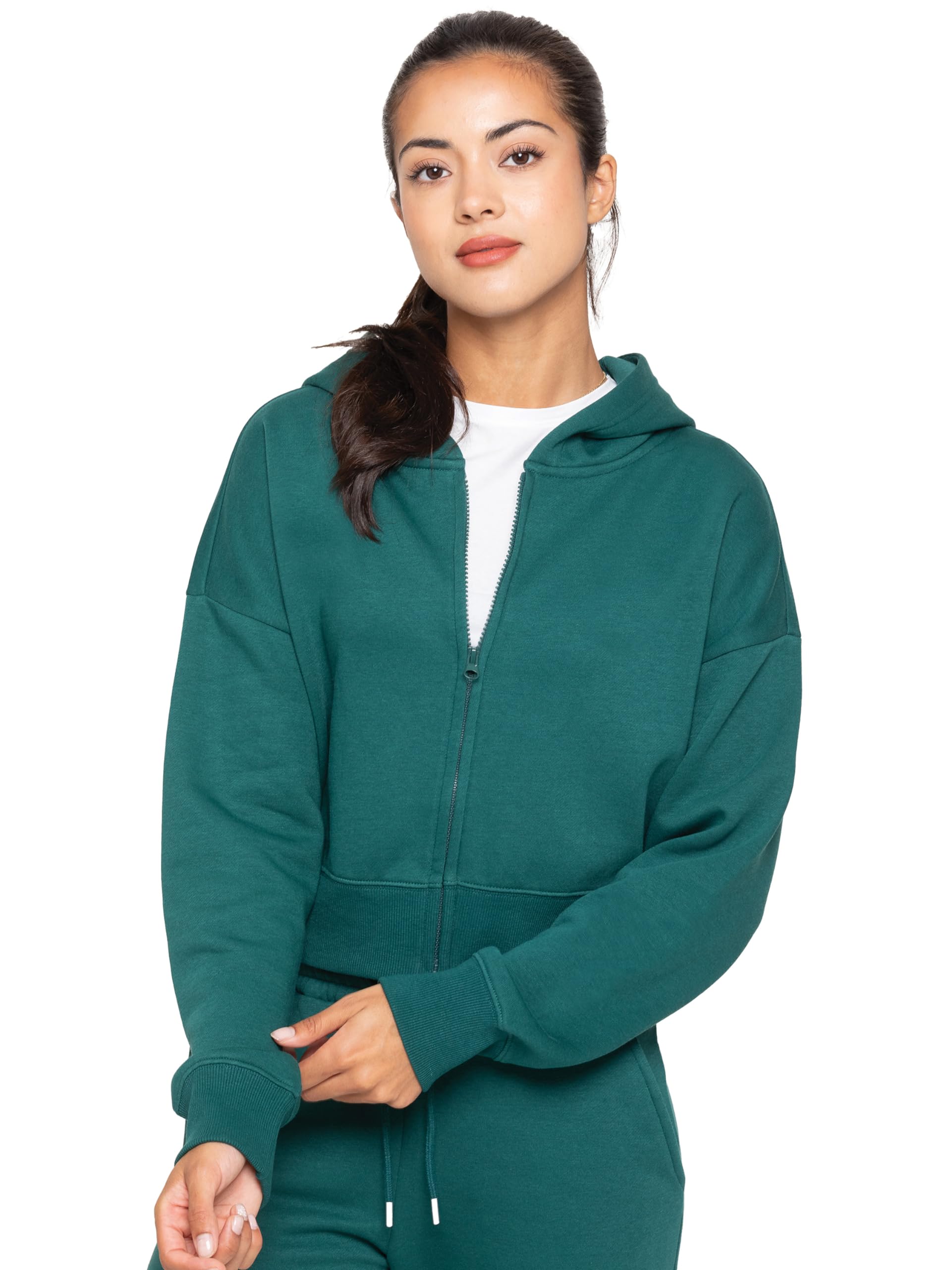 989Zé ENZO Womens Hoodie Top Casual Fleece Cropped Sweatshirt With Hood Crop Hoody (UK, Alpha, L, Regular, Regular, Dark Green With Zip)