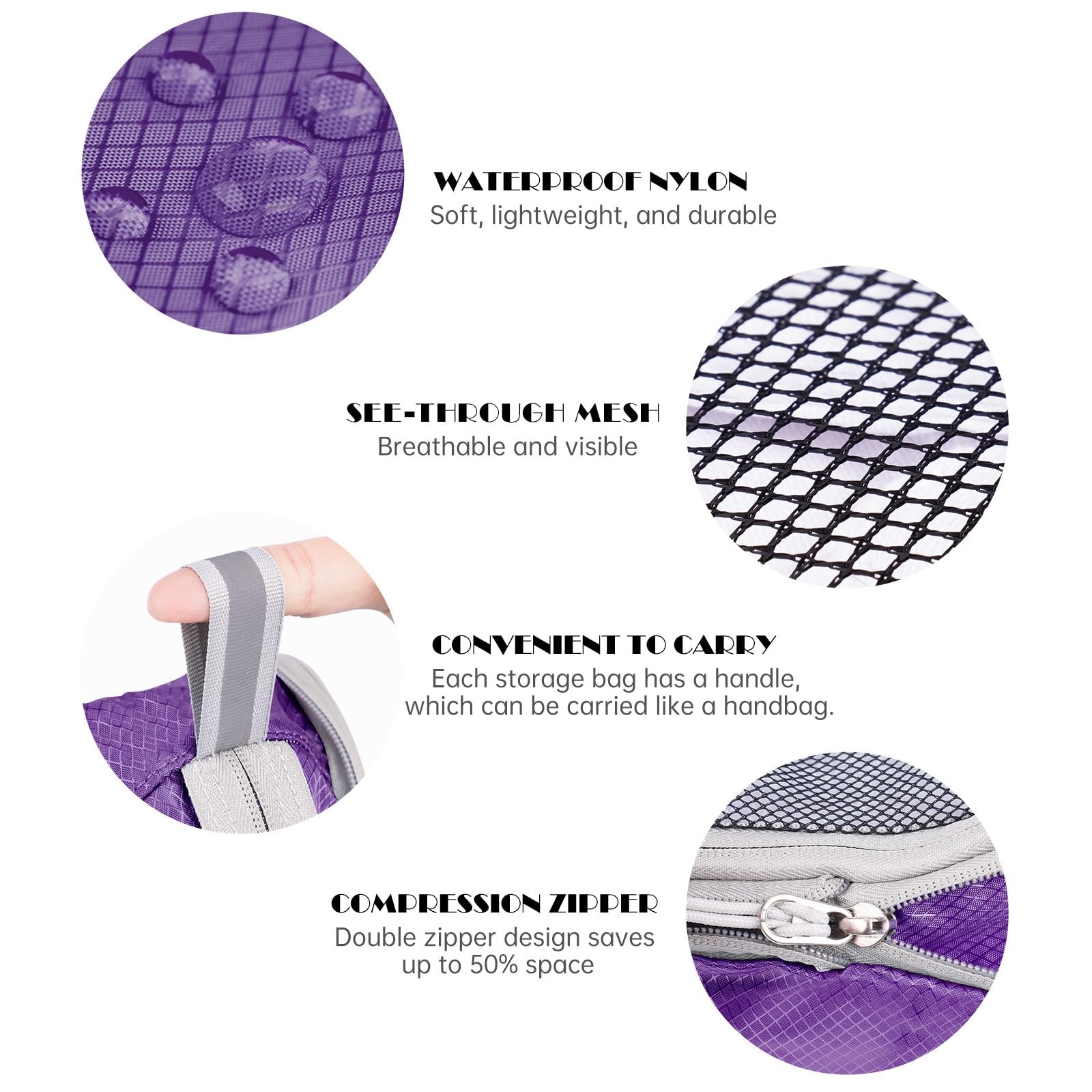 NiHome Set di 7 cubi a compressione espandibile, in rete, organizer per bagagli con cavo elettronico, caricabatterie, organizer con coulisse, per viaggi, casa, accessori da viaggio (viola)