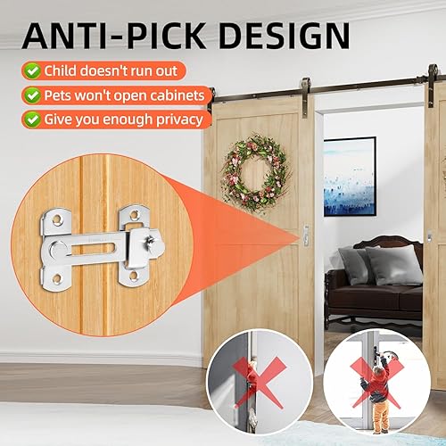 Miniatura 5 de YDAJIURI - Cerradura de puerta corrediza de granero abatible de 3 pulgadas, pestillo de puerta resistente para privacidad, plateado, para puertas