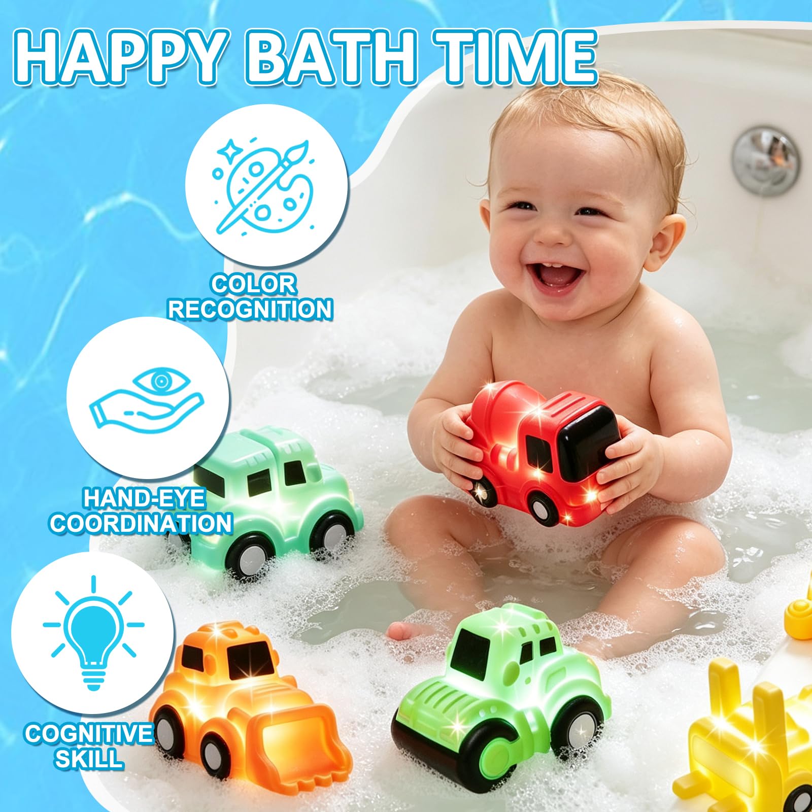 6 giocattoli da bagno luminosi | Set di giocattoli galleggianti a LED per vasca da bagno, giocattolo sensoriale, giocattolo da bagno luminoso