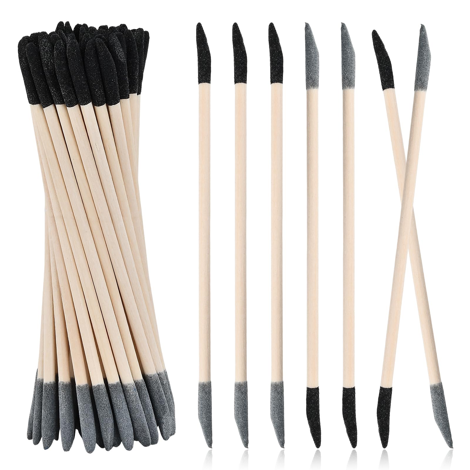 Juego de 50 Piezas Bastones de Lijado, Palo de Lijar 2 en 1, para Modelismo, Carpintería y Diseño de Uñas con Granularidad de 150 Negro y 280 Gris