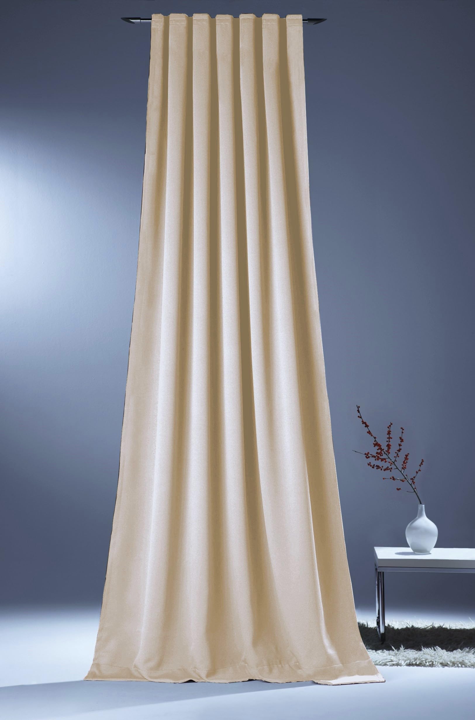 Vorhang Verdunkelung in beige Kälteschutz Kräuselband Blickdicht Klimavorhang Übergardine XXL extra lang bis 350 cm energiesparen 145x350 cm (BxH)