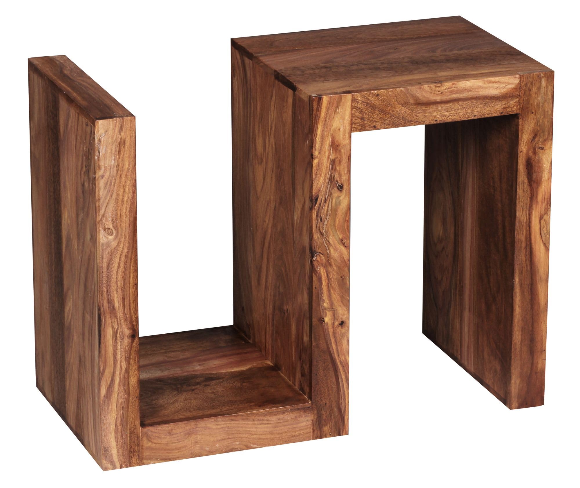FineBuy Tavolino S Cubo 44x30x60 cm Legno Massello di Sheesham | tavolino da soggiorno in stravagante forma a S, tavolino da salotto in vero legno, fatto a mano, ogni pezzo è unico