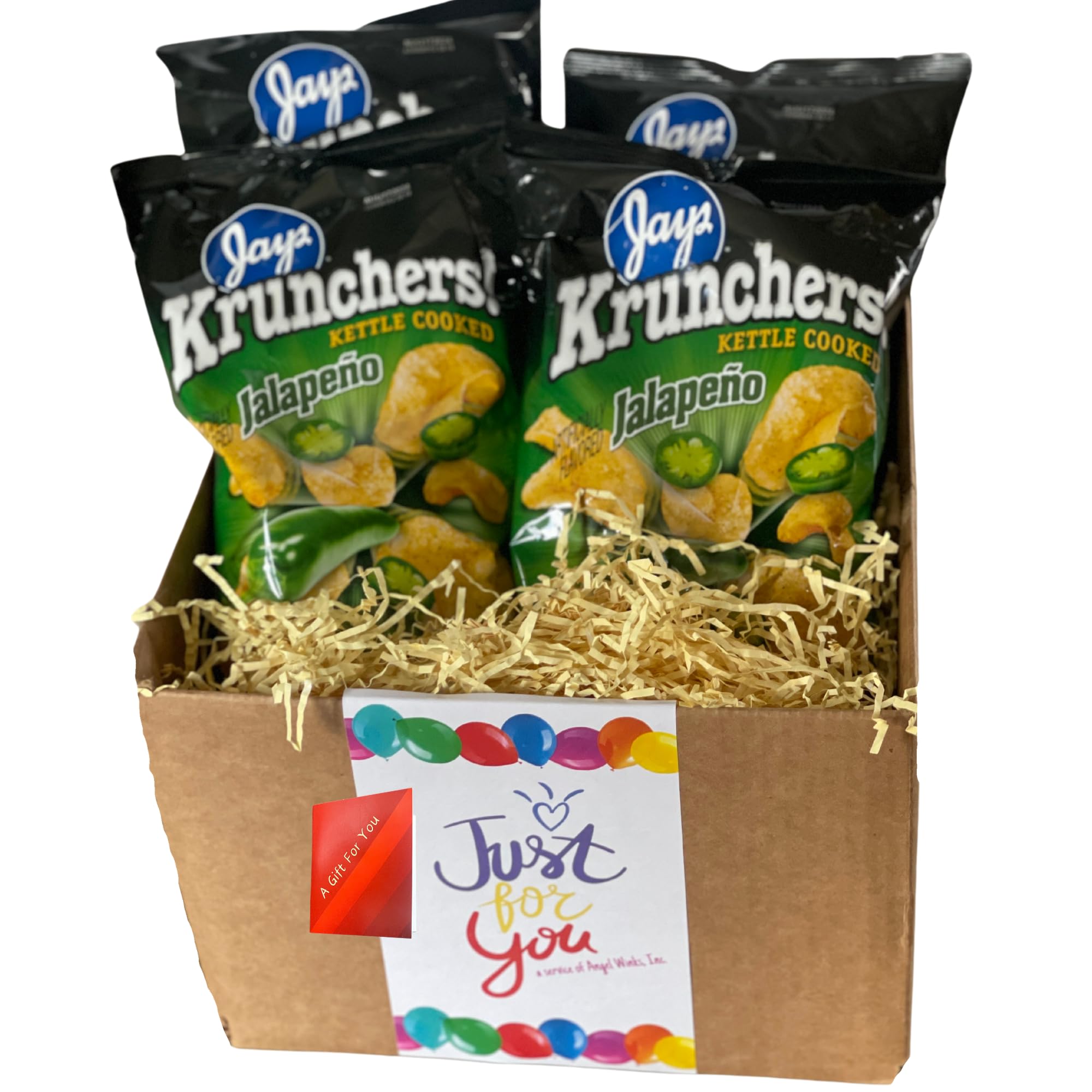 Jays Krunchers Jalapeno Kettle Cooked Jay's Potato Chips 4-8 oz. Gift Bundle with Artistix Gift Tag